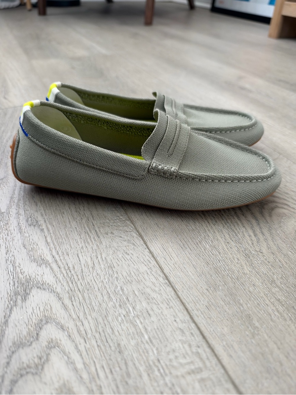Rothy's women's Slip-On Loafers in Light Green with Neon Accents